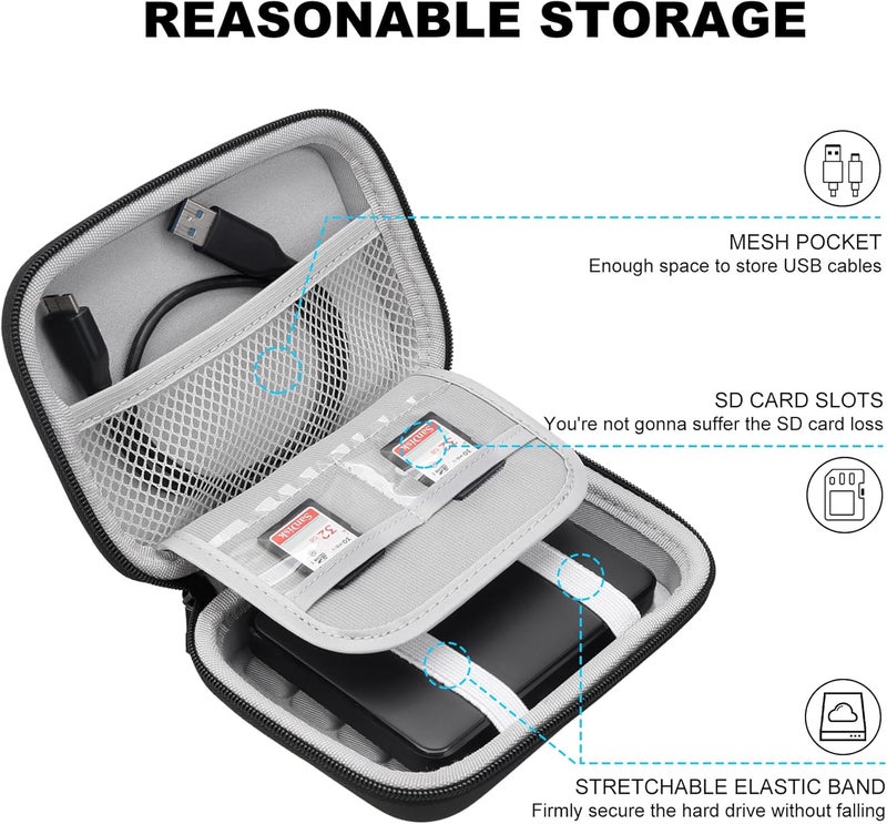 Lacdo Hard Drive Carrying Case for Toshiba Canvio Basics/Canvio Flex/Advance/Gaming Portable External Hard Drive 1TB 2TB 3TB 4TB 2.5 inch HDD EVA Shockproof Travel Bag, Black+Gray - Image 2